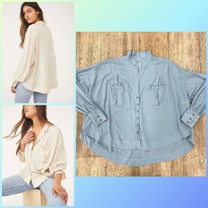 Free People Erin’s Button-Down Shirt In Blue